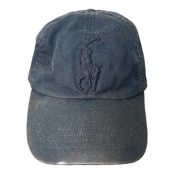 Polo Ralph Lauren Hat Cap Adjustable Black Big Pony #3 Blackout - Picture 1 of 7